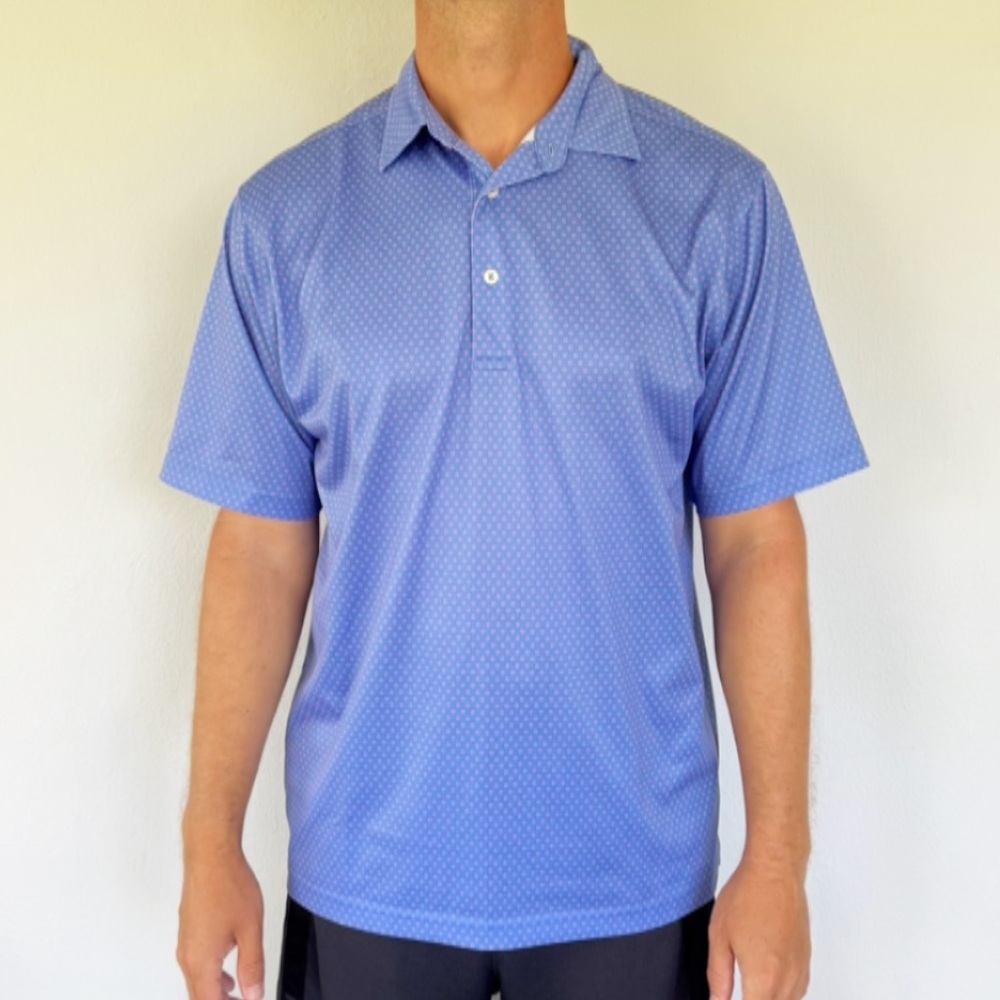 Donald Ross blue pink floral dot print performance stretch golf polo size medium